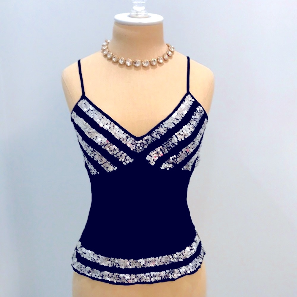 💯✅AUTHENTIC AQUA BLOOMIES 100% SILK SEQUINED CAMI - Picture 4 of 6